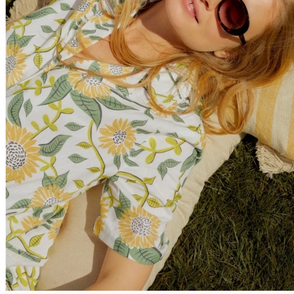 Barbour Bloomfield Sunflower Print Camp Shirt Cotton Linen Size - Picture 1 of 15
